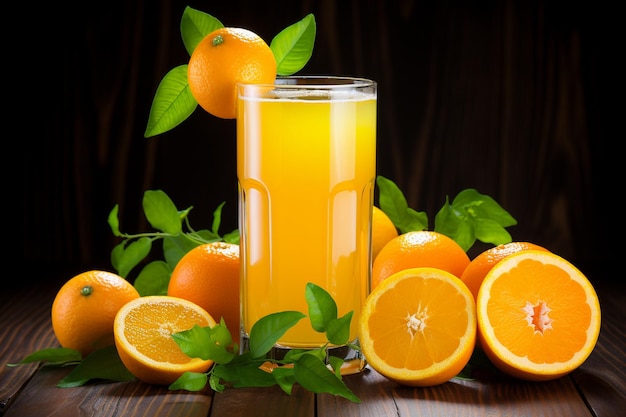 Photo jus dans un verre avec un choix de plusieurs types d'oranges