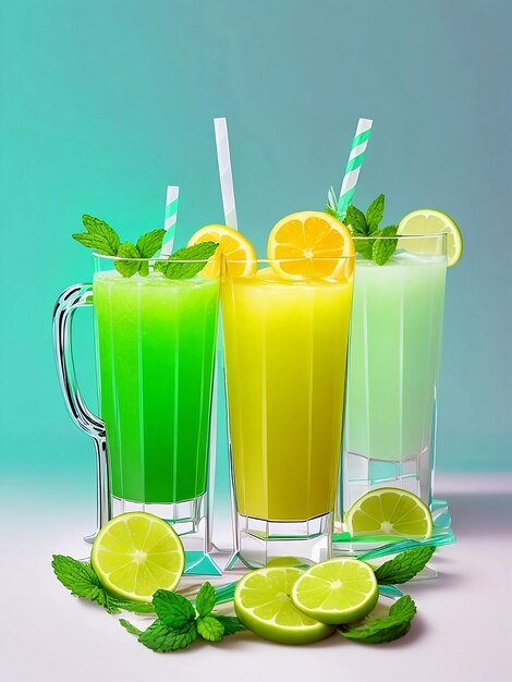 jus détox à la menthe avec un éclairage lumineux et vibrant image verticale image générée par ai