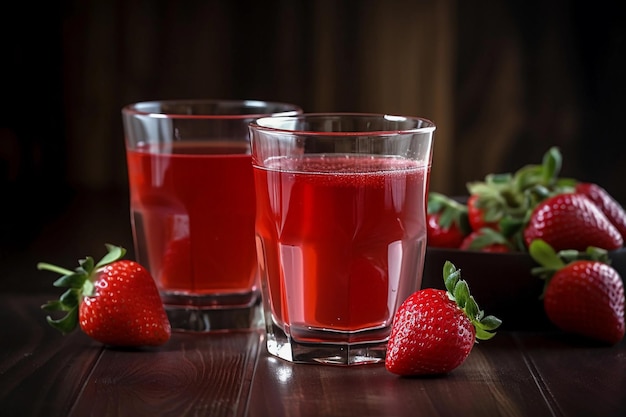 Jus de fraise dans des verres généré par l'IA