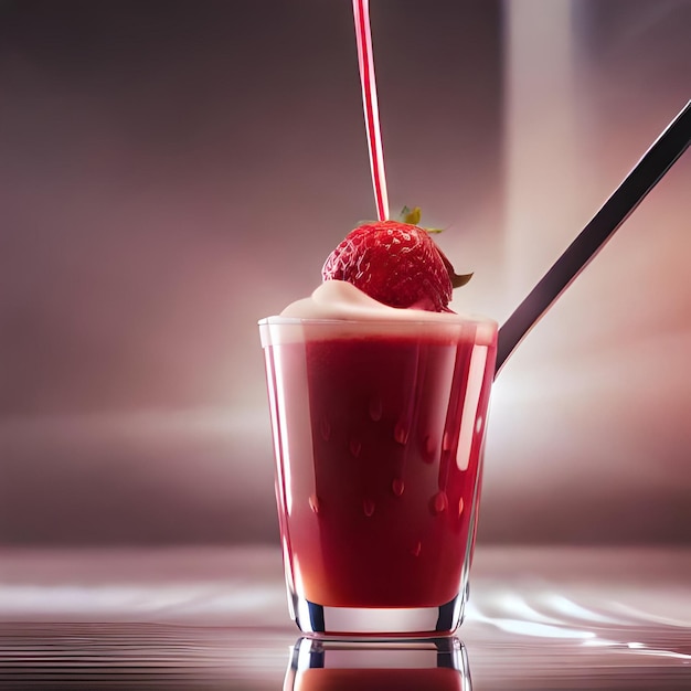 Jus de fraise avec du lait et une tasse sur la table