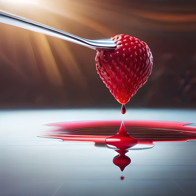 Jus de fraise avec du lait et une tasse sur la table