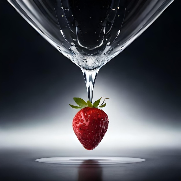 Jus de fraise avec du lait et une tasse sur la table