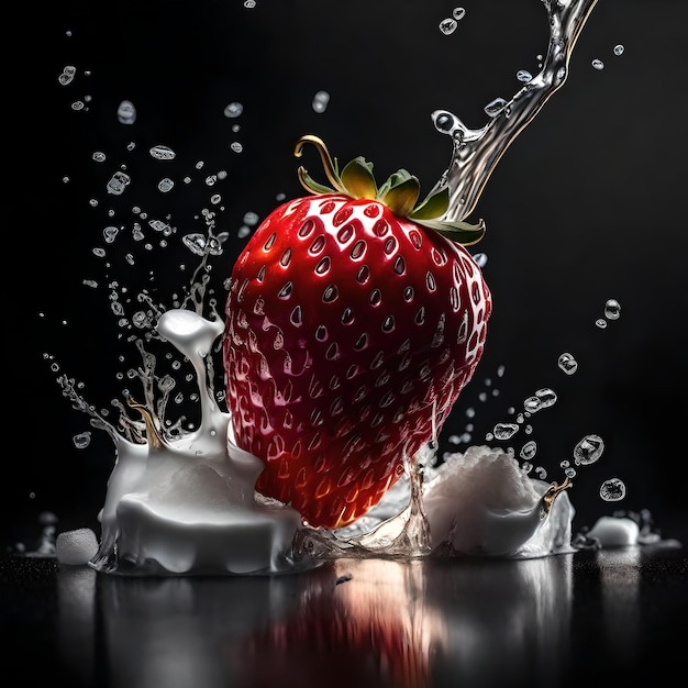 Jus de fraise avec du lait et une tasse sur la table