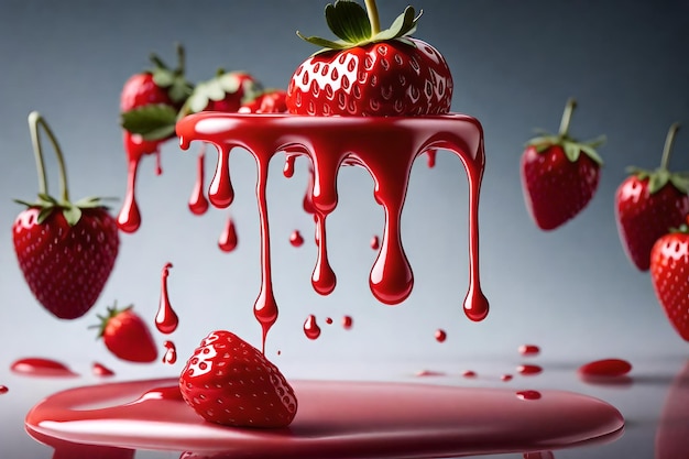 Jus de fraise avec du lait et une tasse sur la table