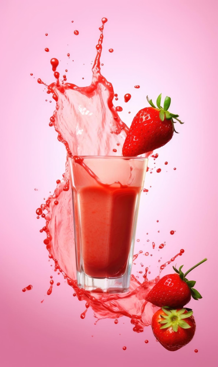 Photo jus de fraise avec fond de studio