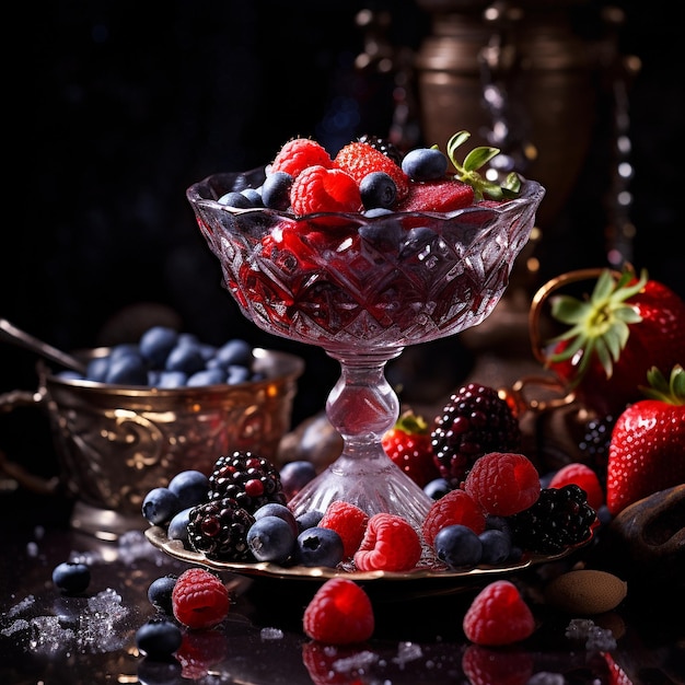 jus de fruit dans une grande coupe en cristal