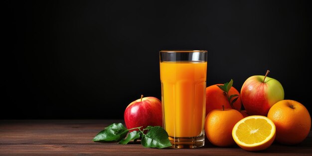 Photo jus de fruit dans un verre sur fond sombre espace pour le texte photo de haute qualité ia générative