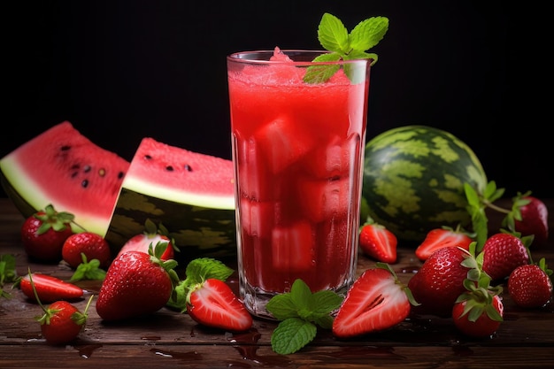 Un jus de fruit fait maison à la pastèque et à la fraise