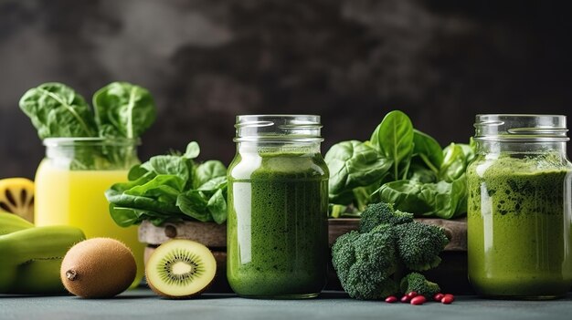 Jus de fruits et légumes dans des verres