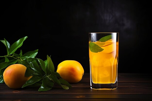 Jus de mangue dans le verre sur une surface sombre