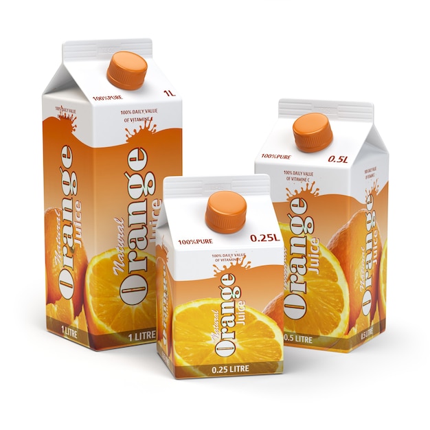 Jus d'orange carton carton pack isolé sur fond blanc illustartion 3d