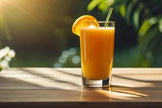 jus d'orange dans un verre sur une table