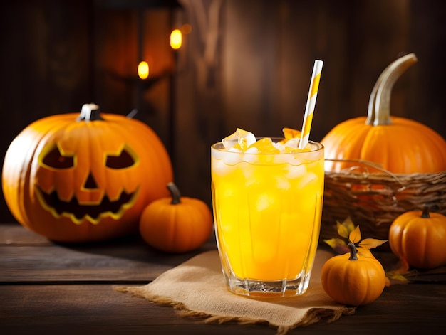 Jus d'orange et décorations pour la fête d'Halloween