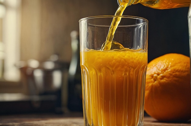 Le jus d'orange est versé.