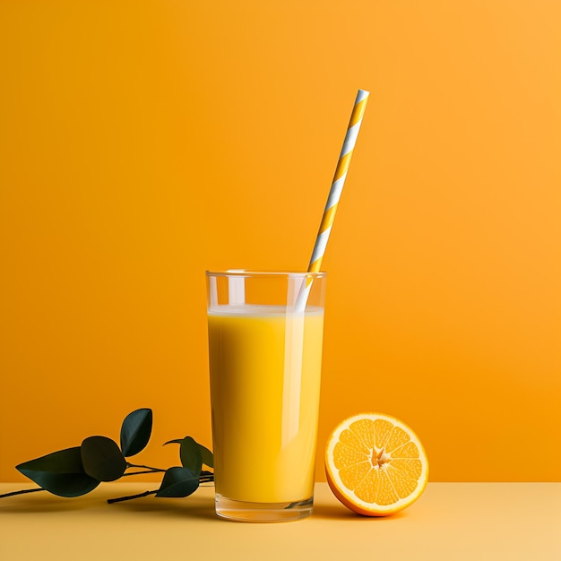 Jus d'orange sur fond jaune