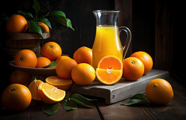 Jus d'orange frais aux agrumes et aux fruits colorés génératif IA