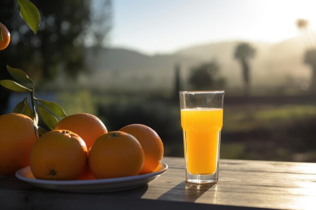 Jus d'orange frais dans le verre sur fond naturel