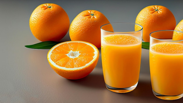 Jus d'orange frais et fruits mûrs