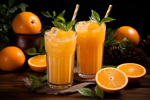 Des jus d'orange frais avec des pailles