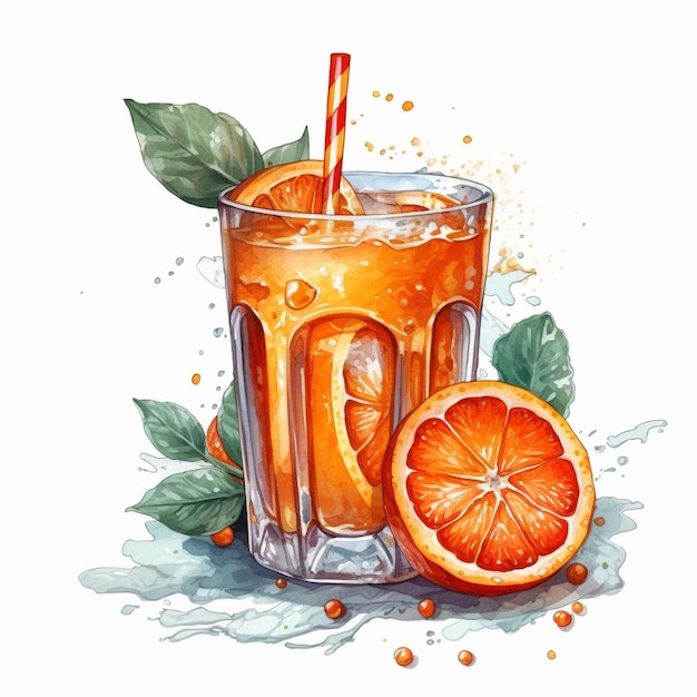 Jus d'orange avec une paille et une paille.