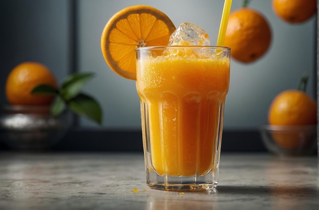 Un jus d'orange rafraîchissant dans une tasse transparente