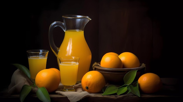 Jus d'orange et verres sur une table