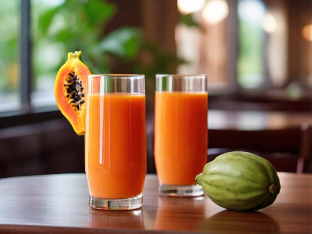 Le jus de papaye sur une table de restaurant