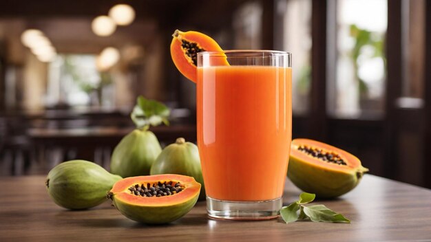 Photo le jus de papaye sur une table de restaurant