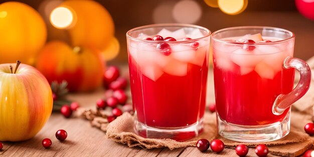 Photo jus de punch de ginger de fête sur la table en bois avec des lumières bokeh en arrière-plan