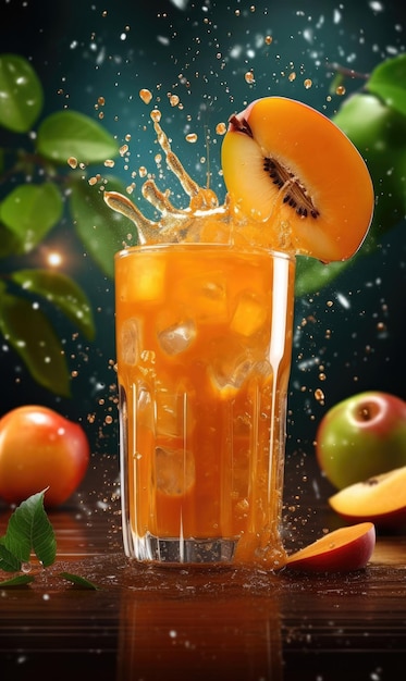 Jus de sapota avec éclaboussures de fruits sapota dans un restaurant de fond de studio avec jardin