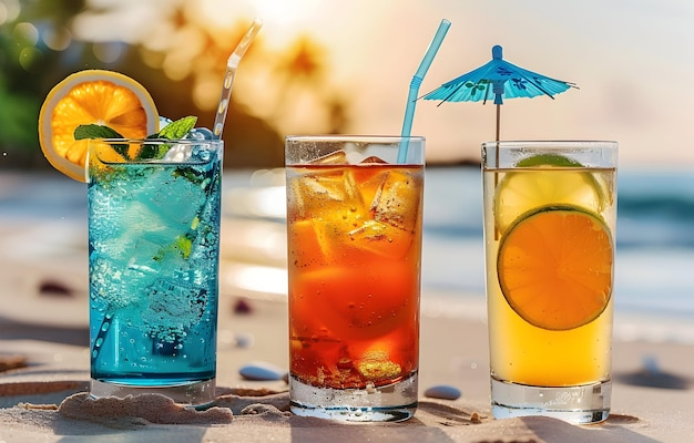 Des jus tropicaux sur la plage en été