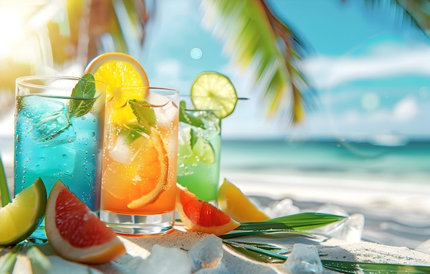 Des jus tropicaux sur la plage en été