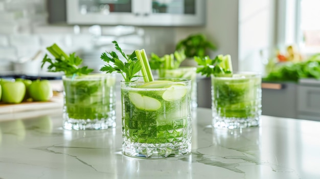 Un jus vert rafraîchissant dans des verres élégants