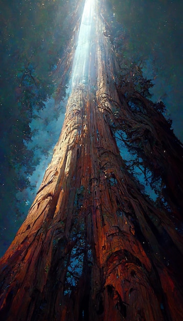 Photo jusqu'à la recherche d'un éclairage spectaculaire séquoia massif
