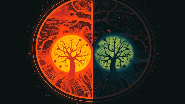 juxtaposition de deux éléments contrastés D'un côté une mitochondrie vibrante symbolisant l'énergie