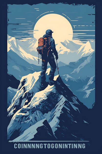 Photo k1 l'alpinisme conquérant de nouvelles hauteurs schéma de couleurs à ton frais affiche artistique sportive 2d plate