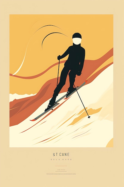 K1 Skiing Grace and Control Schéma de couleurs chaude et terreuse Minima Flat Poste d'art sportif 2D