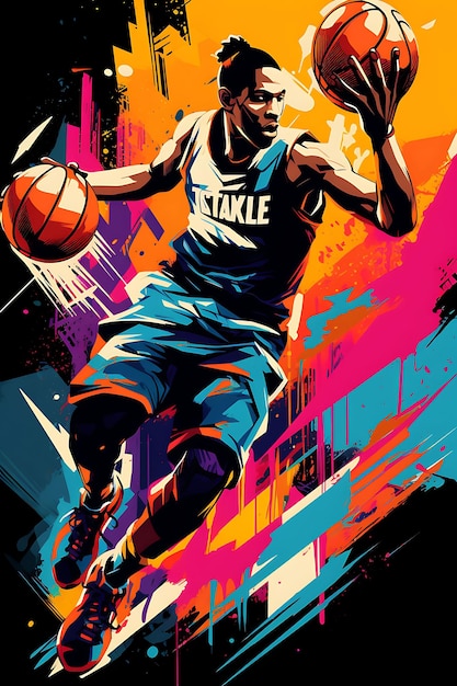 K1 Skill et stratégie de basket-ball Dynamique et à haut contraste Colo Flat Poster artistique sportif 2D