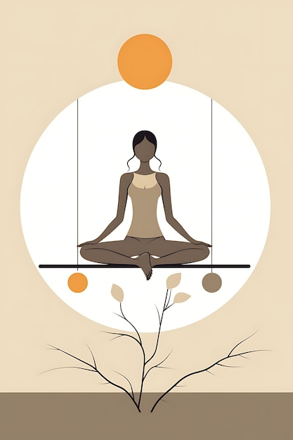 Photo k1 yoga équilibre et l'harmonie calme et terrifique schéma de couleurs min flat 2d poster d'art sportif