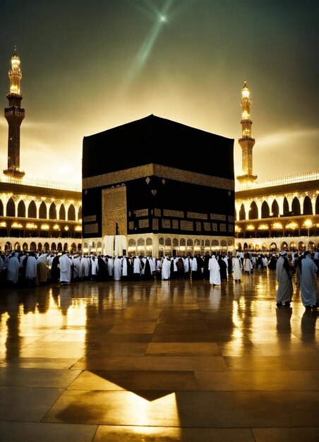 Kaaba lumière céleste brillant sur elle du ciel