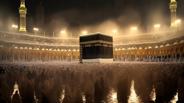 Kaaba à la Mecque en Arabie Saoudite vue de nuit