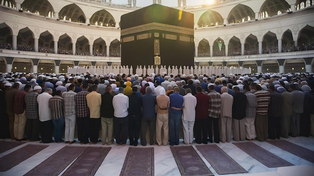 Photo À la kaaba à la mecque, des musulmans prient ensemble dans un lieu saint