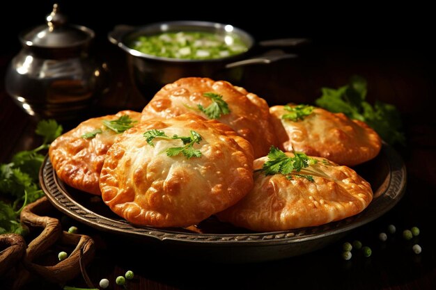 Photo kachori matar exotique la nourriture frite traditionnelle indienne kachori photographie d'image