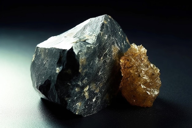 KainositeY est une pierre naturelle précieuse rare sur un fond noir généré par l'IA.