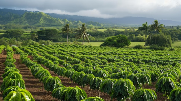 Kalaho Kauai La plantation de café dynamique avec des densités variables de jeunes plants de café en photo