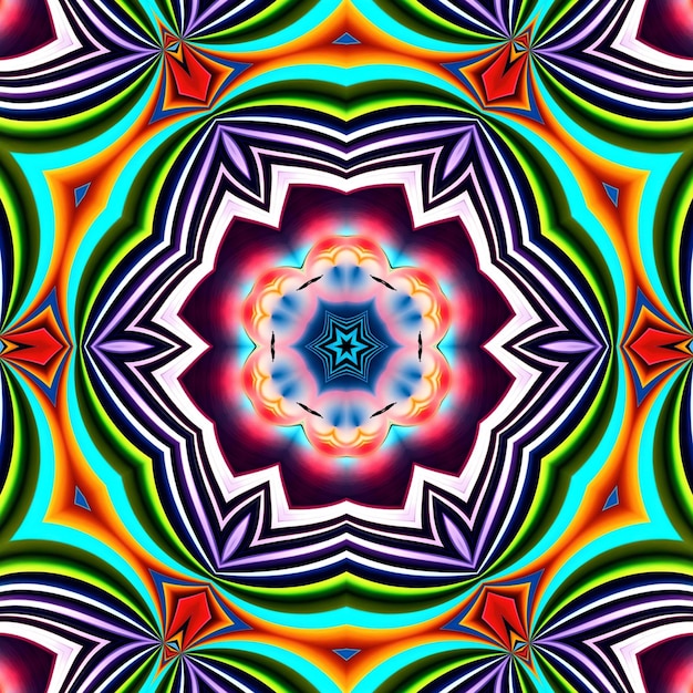 Un kaléidoscope coloré avec un motif floral au centre.