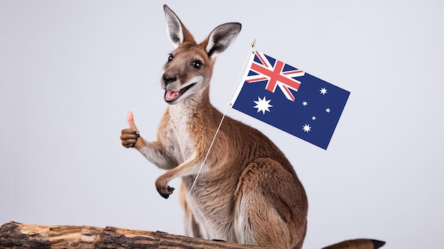 un kangourou avec un drapeau qui dit kangourou dessus