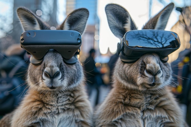 Photo un kangourou portant des lunettes de réalité virtuelle