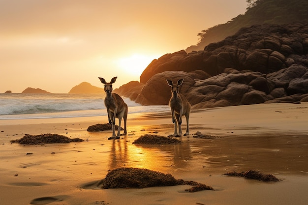 Kangourous au bord de la côte