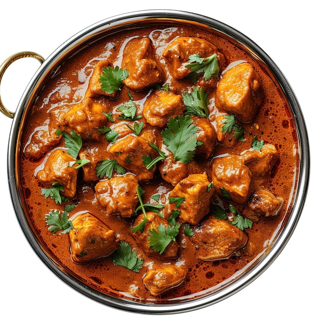 Karahi de poulet indien sur fond blanc